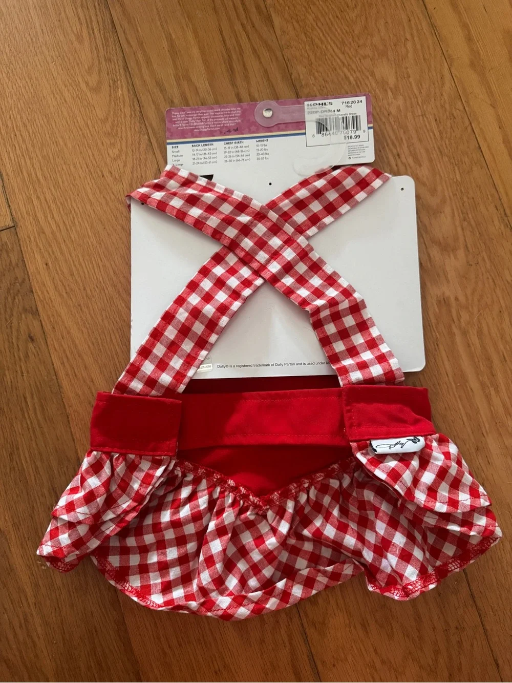 Dolly Parton Doggy Parton Red Gingham Overalls Dress for Dogs Size M NWT